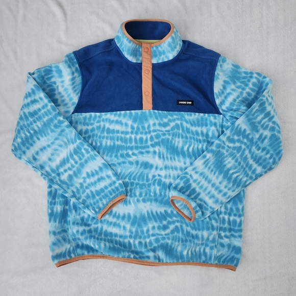 LANDS END Men's Blue Tie-Dye Snap Pullover Fleece Multicolor Size Large‎ Cozy - Picture 3 of 9